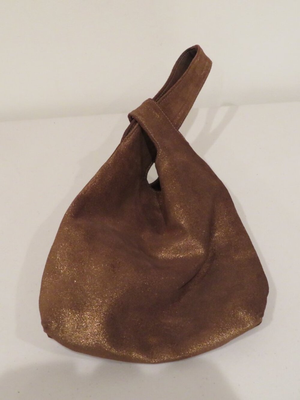 Kale Brown Suede Japanese Style Knot Wristlet Bag - Picture 12 of 12